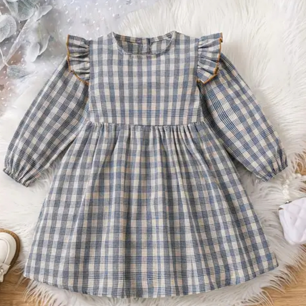Blue and White Checkered Kids Dress